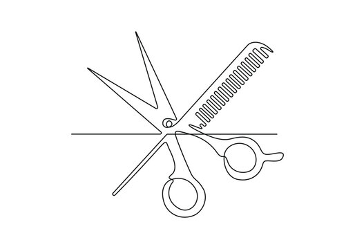 recommend clip art: Scissor and comb continuous one line drawing vector illustration. Pro vector
