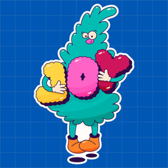 Christmas groovy psychedelic Tree with Joy letters.