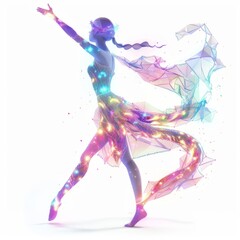 Obraz premium 3D Render, Low Poly style of an aurora elemental fairy with shimmering lights and vivid colors dancing across, on isolated white background, Generative AI
