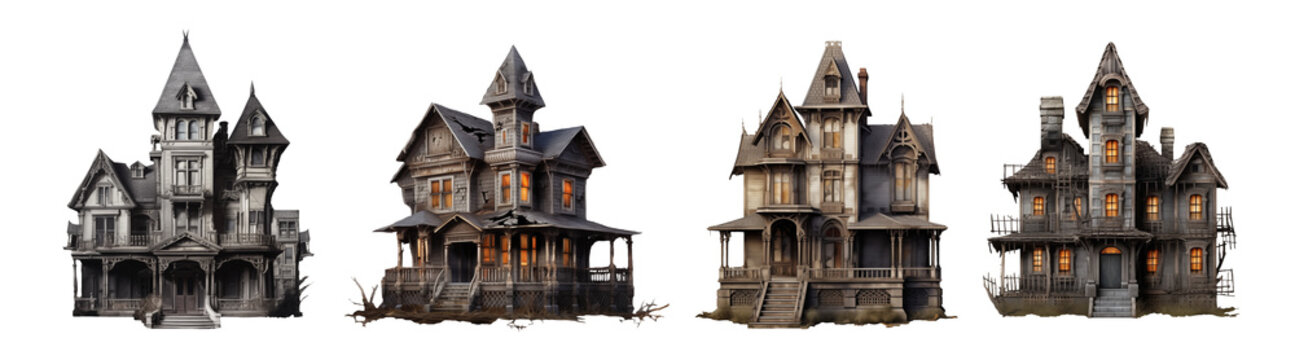 Set of haunted House for halloween isolated on transparent background