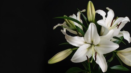 Fototapeta premium White Lilies Against a Black Background