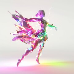 Obraz premium 3D Render, Low Poly style of an aurora elemental fairy with shimmering lights and vivid colors dancing across, on isolated white background, Generative AI