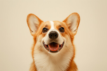 cute portrait of a dog, corgi smiling
