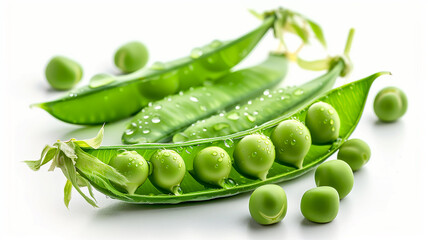 closeup fresh peas with pod  isolated on white