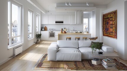 Scandinavian living room styles: Focuses on simplicity, functionality, and comfort, with a lot of white, light woods, and pops of color from accessories.
