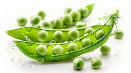 closeup fresh peas with pod  isolated on white