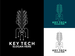 Smart Key Tech Digital Network with tree tech logo vector template