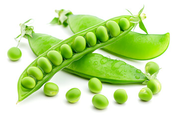 fresh peas with pod  isolated on white