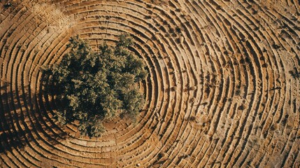 Naklejka premium Aerial View of a Tree Surrounded by Circular Farmland
