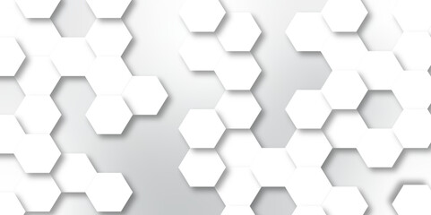 Abstract hexagon background. Futuristic abstract honeycomb mosaic white and grey technology background. Surface polygon pattern with glowing hexagon paper texture futuristic business. graphic design