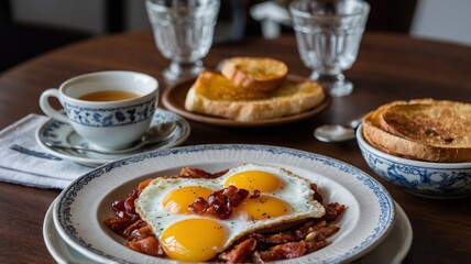 Classic English Breakfast on Wooden Table