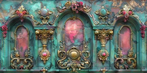 Obraz premium Baroque, Barocco Ornate Marble Ceiling Non-Linear Reformation Design with Intricate Accents Depicting Classic Elegance and Architectural Beauty