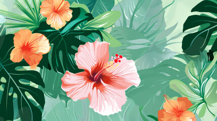 Fototapeta premium vector art background mother day theme plant and flower tropical