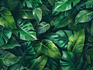 Fototapeta premium Nature inspired wallpaper with a tropical leaves texture providing a banner for websites and desktops Its 21 9 aspect ratio offers ample copy space for text advertising or any other desired content