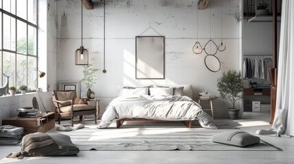 Scandinavian bedrooms embody simplicity, functionality, and minimalism with white walls, light wood accents, and cozy textiles, creating a serene and inviting atmosphere.

