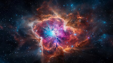 supernova background wallpaper showcasing a spectacular explosion in deep space, surrounded by a colorful nebula and countless stars, offering ample copy space for text