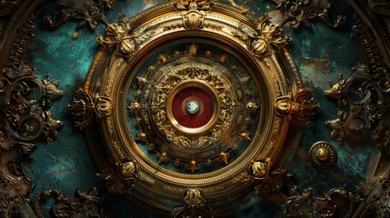 Fototapeta premium Baroque, Barocco Ornate Marble Ceiling Non-Linear Reformation Design with Intricate Accents Depicting Classic Elegance and Architectural Beauty