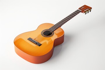3d Rendering cute acustic guitar, animated movie style, white background 