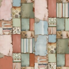 vintage patchwork seamless pattern retro repeating wallpaper fabric or ceramic digital print grunge background Gerenative AI