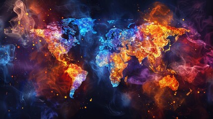 Global map with highlighted clinics offering anti-smoking services and lung health programs, promoting a worldwide effort against smoking