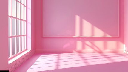 Fototapeta premium Wall interior background, studio and backdrops show products.with shadow from window color pink background for text insertion and presentation product. Generative Ai