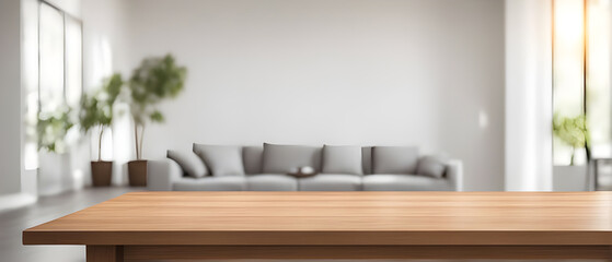 Empty table with abstract blurred background. blur living room. for product display.