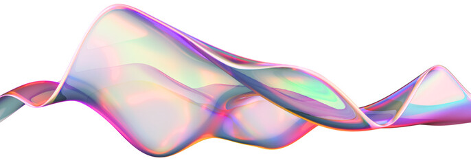 Holographic silk ribbon PNG transparent with abstract iridescent flow isolated