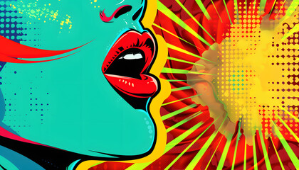 A bold and colorful pop art image featuring a profile view of a woman&rsquo;s face against a vibrant burst background