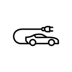 Black line icon for electric car