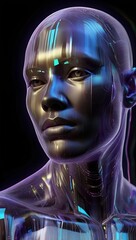 A luminous entity the tech savvy supernatural digital, 3D head model, AI