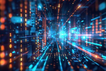 Naklejka premium Abstract technology background with binary code and lights