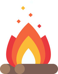 Bonfire or campfire with logs object illustration. Isolated object on transparent background. Camping theme design decoration