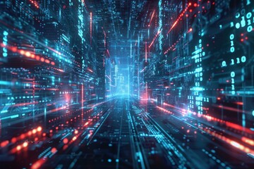 Fototapeta premium Abstract digital background depicting a futuristic data stream tunnel with binary numbers
