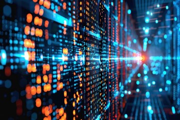 Obraz premium Abstract concept of a digital data stream flowing through a cyber tunnel with light effects