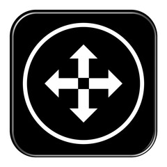 Weißes Icon auf schwarzem Button: Pfeile nach aussen