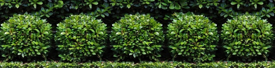 Shrubs. Green Garden Bushes with Round Shapes and Fence in Isolated Background