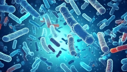 Reference ImageBlue Bacteria - Microscopic Enlargement of Blue Cells and Colony of Bacteria - Probiotics or Medicine Treatment - Health Care Medication or Ananotomy of Organisms in Biology or Science