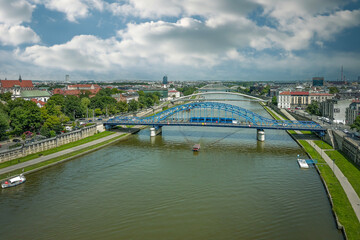 View from above of Krakow and the Vistula River, Poland.