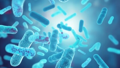 Blue Bacteria - Microscopic Enlargement of Blue Cells and Colony of Bacteria - Probiotics or Medicine Treatment - Health Care Medication or Ananotomy of Organisms in Biology or Science