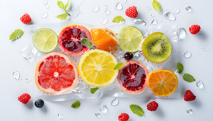 Slices of orange in vacuum packed sealed for sous vide cooking isolated on grey background