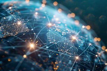Obraz premium Network lines connecting the world, symbolizing global connectivity and communication, Global business internet network internet connection of things business intelligence AI generated
