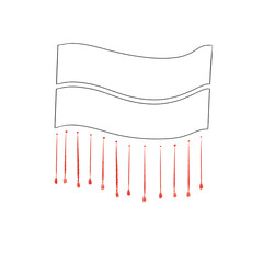 Illustration of Indonesia flag outline cartoon with red and white color hanging with grey background, coloring page