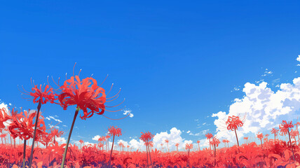 青空を背景に咲く彼岸花　Generative AI