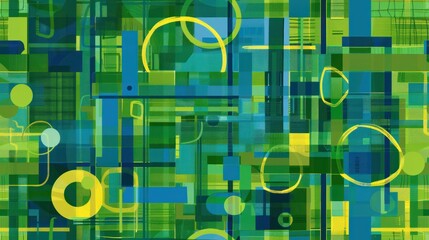 Abstract Geometric Composition in Green and Blue