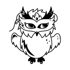 Doodle style mascot of party owl with eye mask 