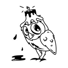 Doodle style mascot of melting owl candle 