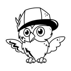 A sketchy style owl cartoon wearing cap 