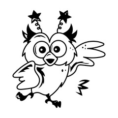 A doodle style icon of funny owl with cute headband 