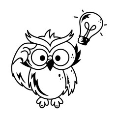 A sketchy style cartoon of owl thinking 