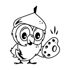 Hand drawn style icon of painter owl holding palette 